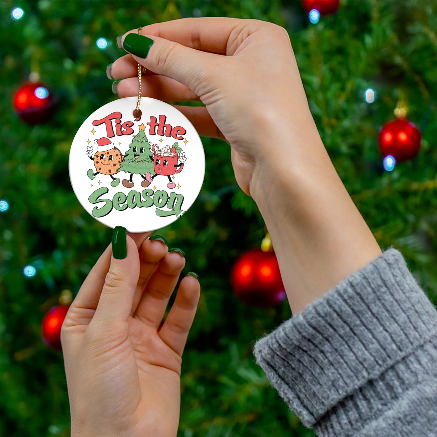 Tis the Season Oeramic Ornament Printify