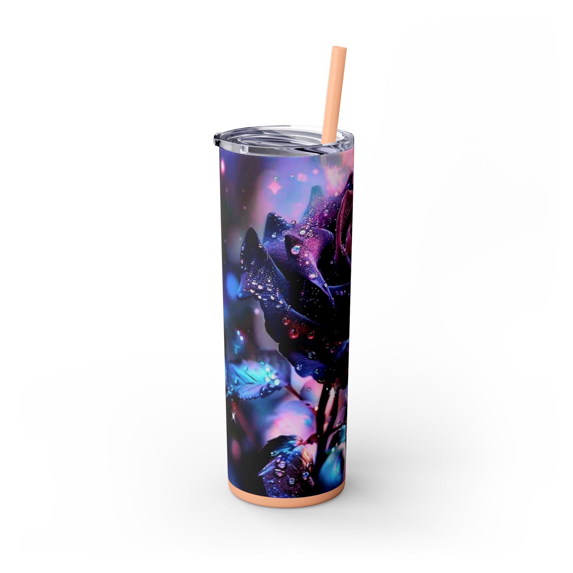 PURPLE ROSE BLUE BFLY - Skinny Tumbler with Straw, 20oz - Rock n Royalty Designs