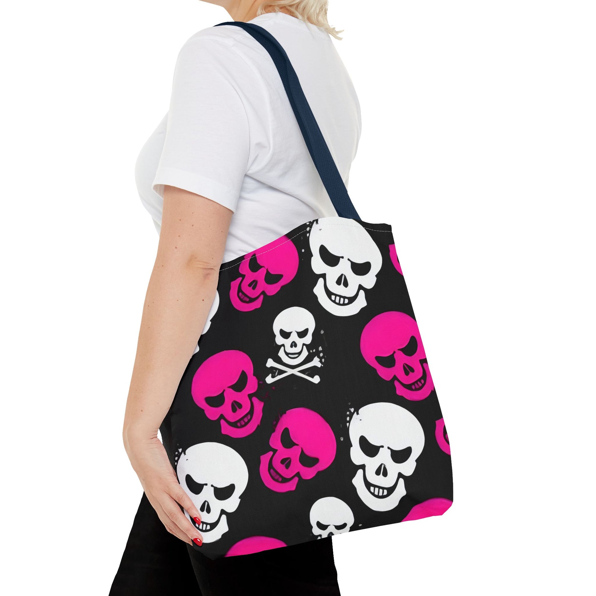 BLK WHT PINK SKULL - Tote Bag (AOP) - Rock n Royalty Designs