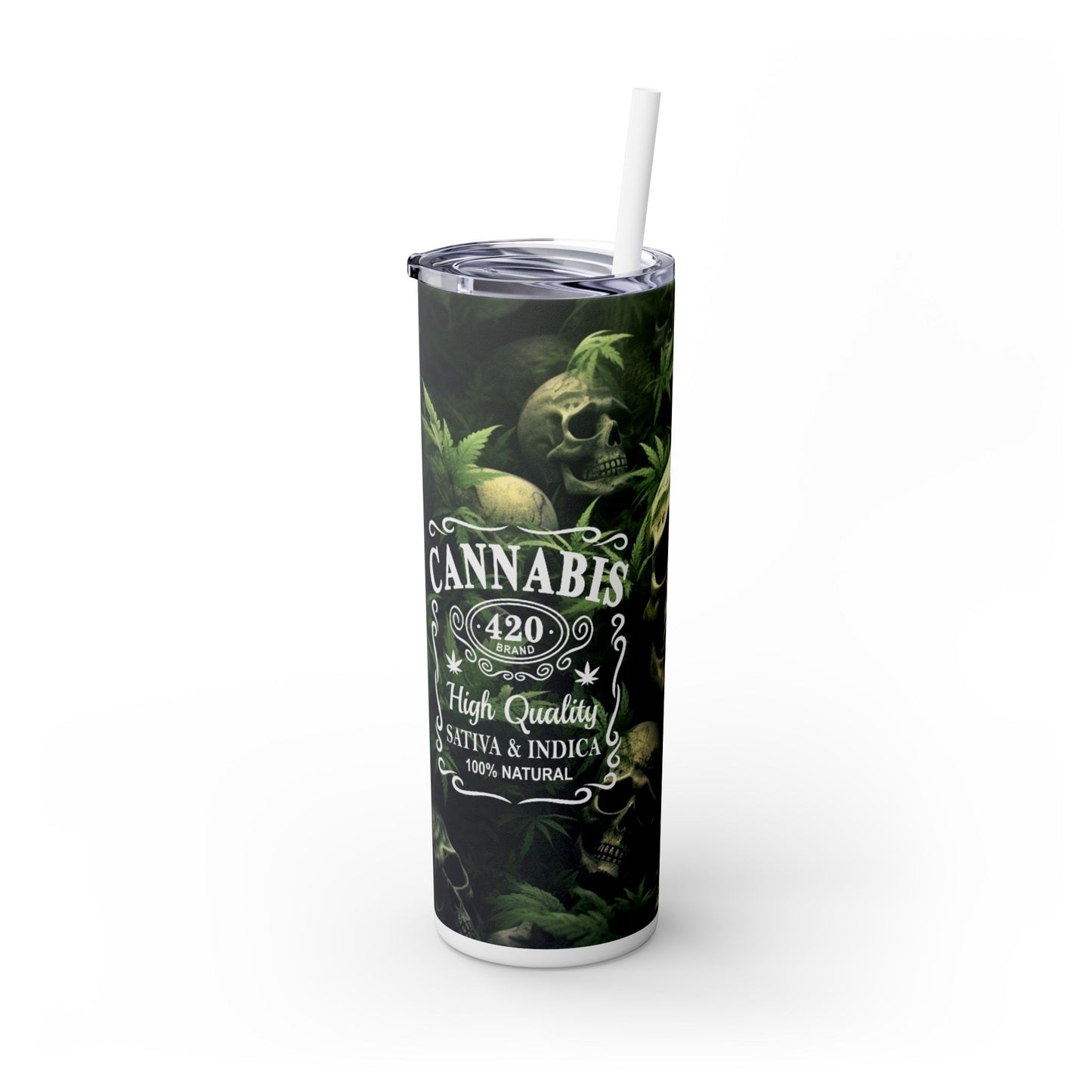 CANNABIS + Servings - Skinny Tumbler with Straw, 20oz - Rock n Royalty Designs