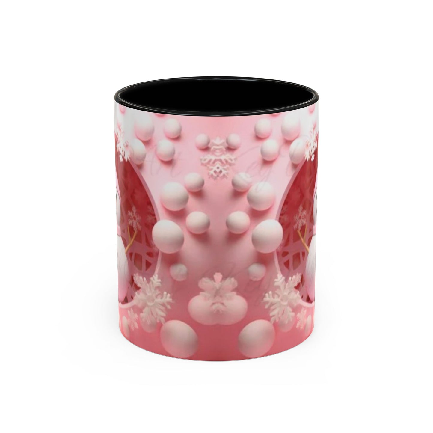 Snowman Coffee Mug, Pink Heart Winter Design (11oz) Printify