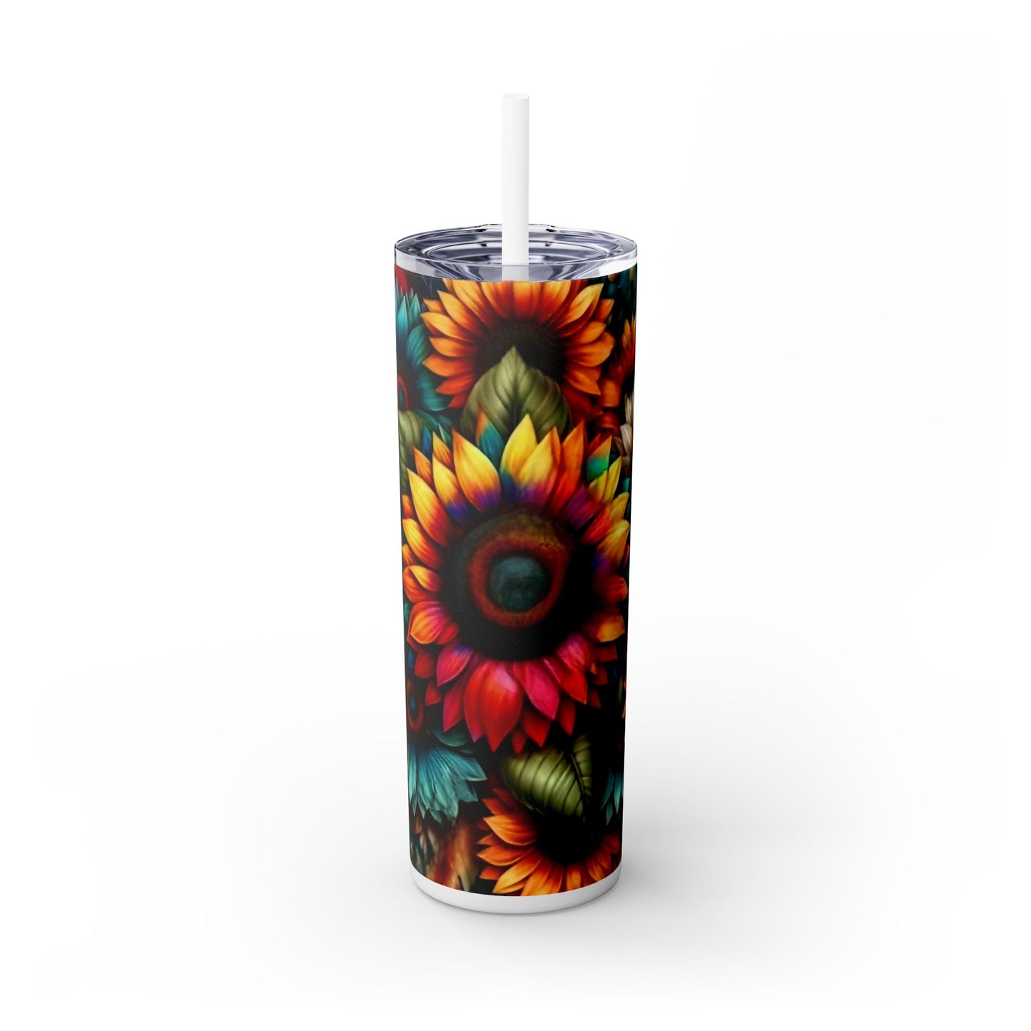 COLORFUL SUNFLOWERS - Skinny Tumbler with Straw, 20oz - Rock n Royalty Designs