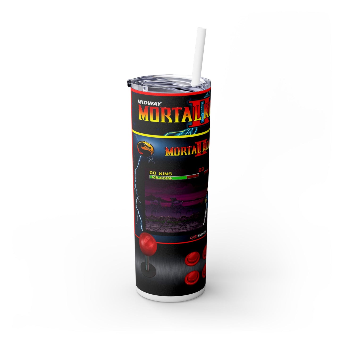 MORTAL KOMBAT ARCADE GAME - Skinny Tumbler with Straw, 20oz - Rock n Royalty Designs