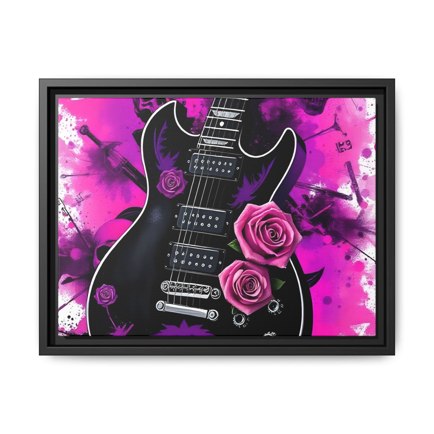 Canvas Art Print 1 of 4 - VIBRAINT Purple Guitar with Skulls and Pink Roses - Rock n Royalty Designs