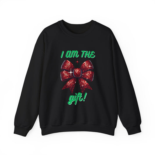 I Am The Gift Christmas Sweatshirt | Funny Holiday Red Bow Crewneck Printify