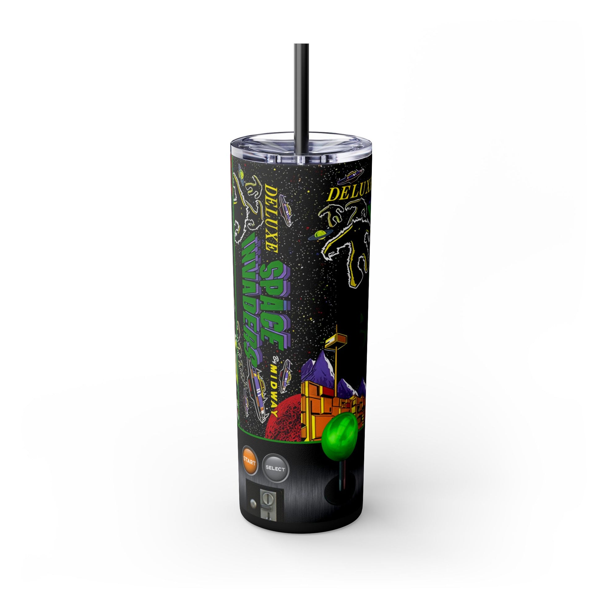 SPACE INVADERS DELUXE ARCADE GAME - Skinny Tumbler with Straw, 20oz - Rock n Royalty Designs