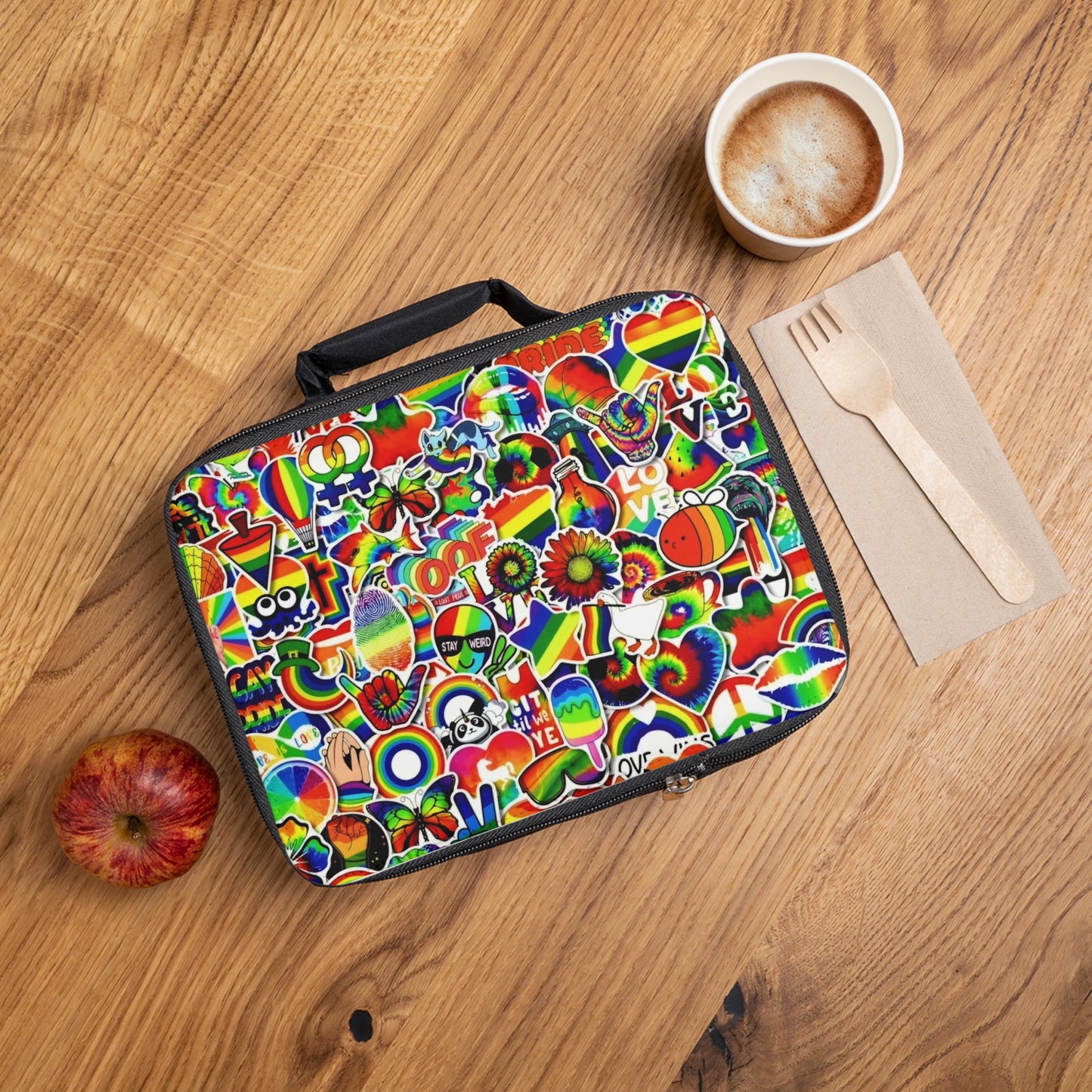 RETRO RAINBOW STICKER Lunch Bag - Rock n Royalty Designs