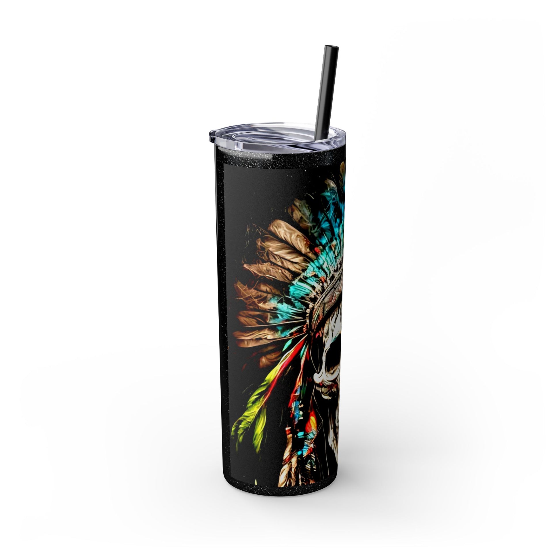 All colors Skull Indian - Skinny Tumbler with Straw, 20oz Printify