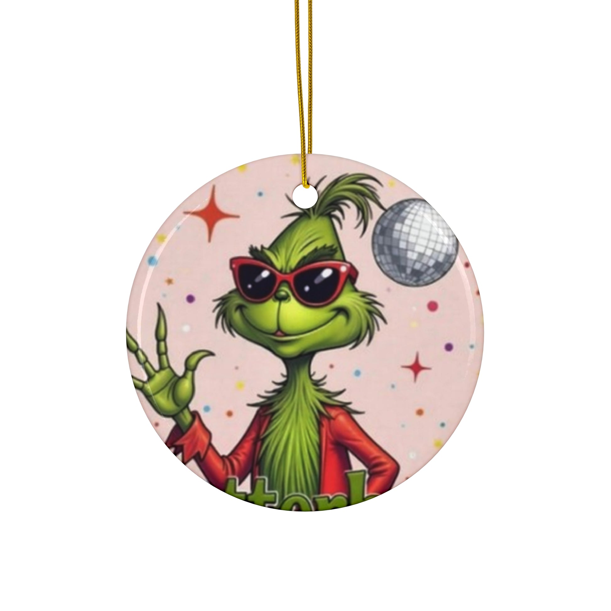 DISCO GRINCH Ceramic Ornament Printify