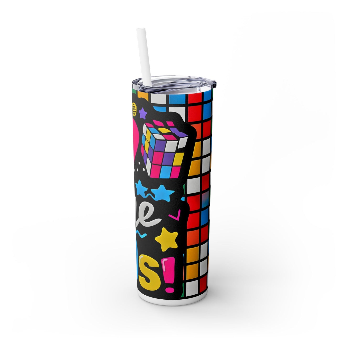 I ❤️ the 80s - Rubeks Cube Edition - Skinny Tumbler with Straw, 20oz ) / - Rock n Royalty Designs