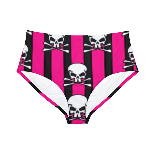 PINK STRIPE SKULL -High-Waist Hipster Bikini Bottom (AOP) - Rock n Royalty Designs