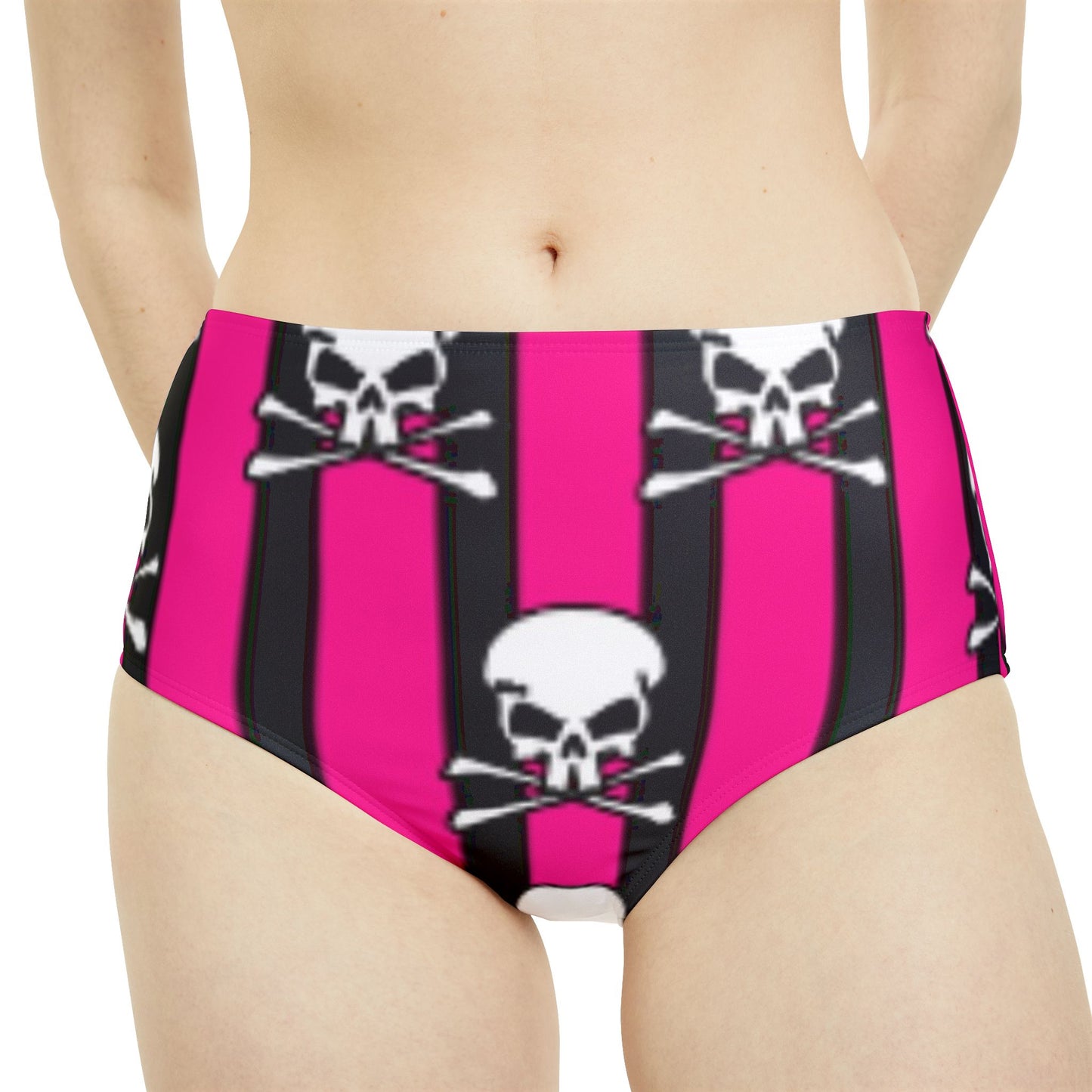 PINK STRIPE SKULL -High-Waist Hipster Bikini Bottom (AOP) - Rock n Royalty Designs