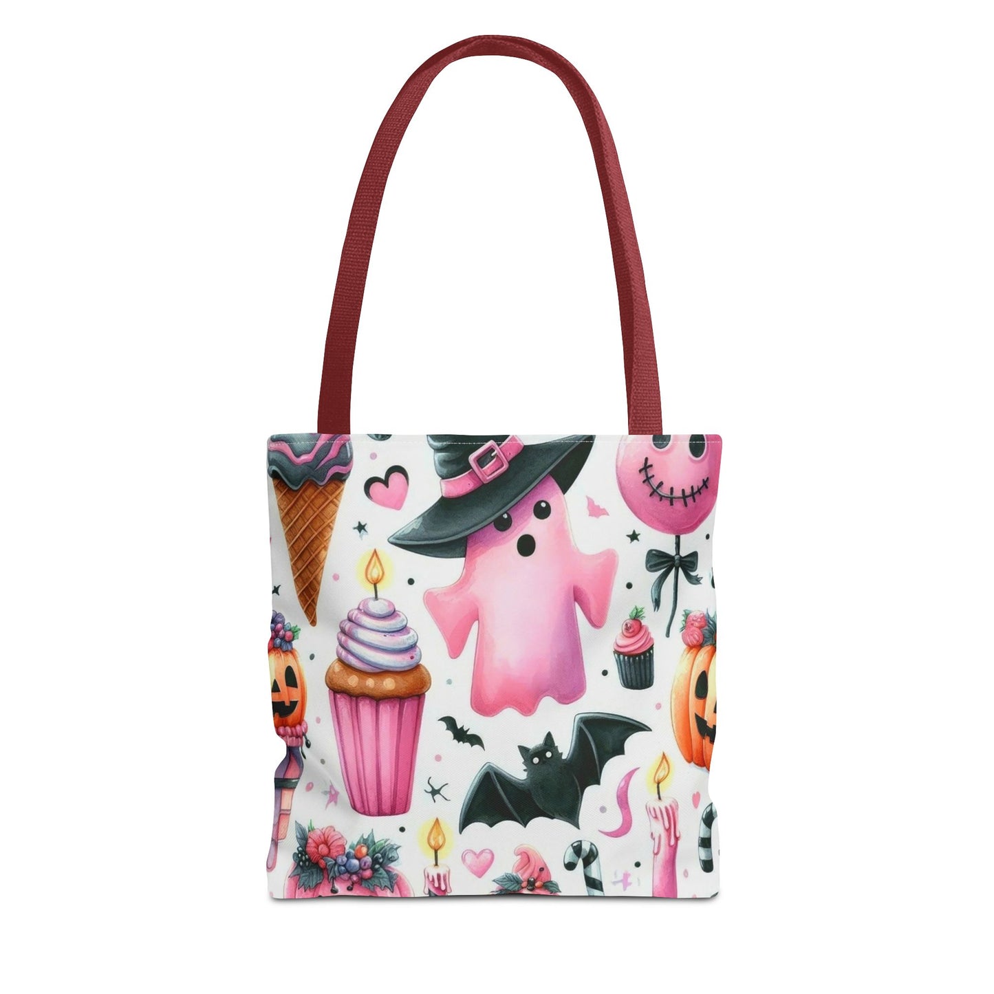 "Cute Halloween Tote Bag - Pink Ghost & Spooky Treats Design" Print Tote Bag Printify