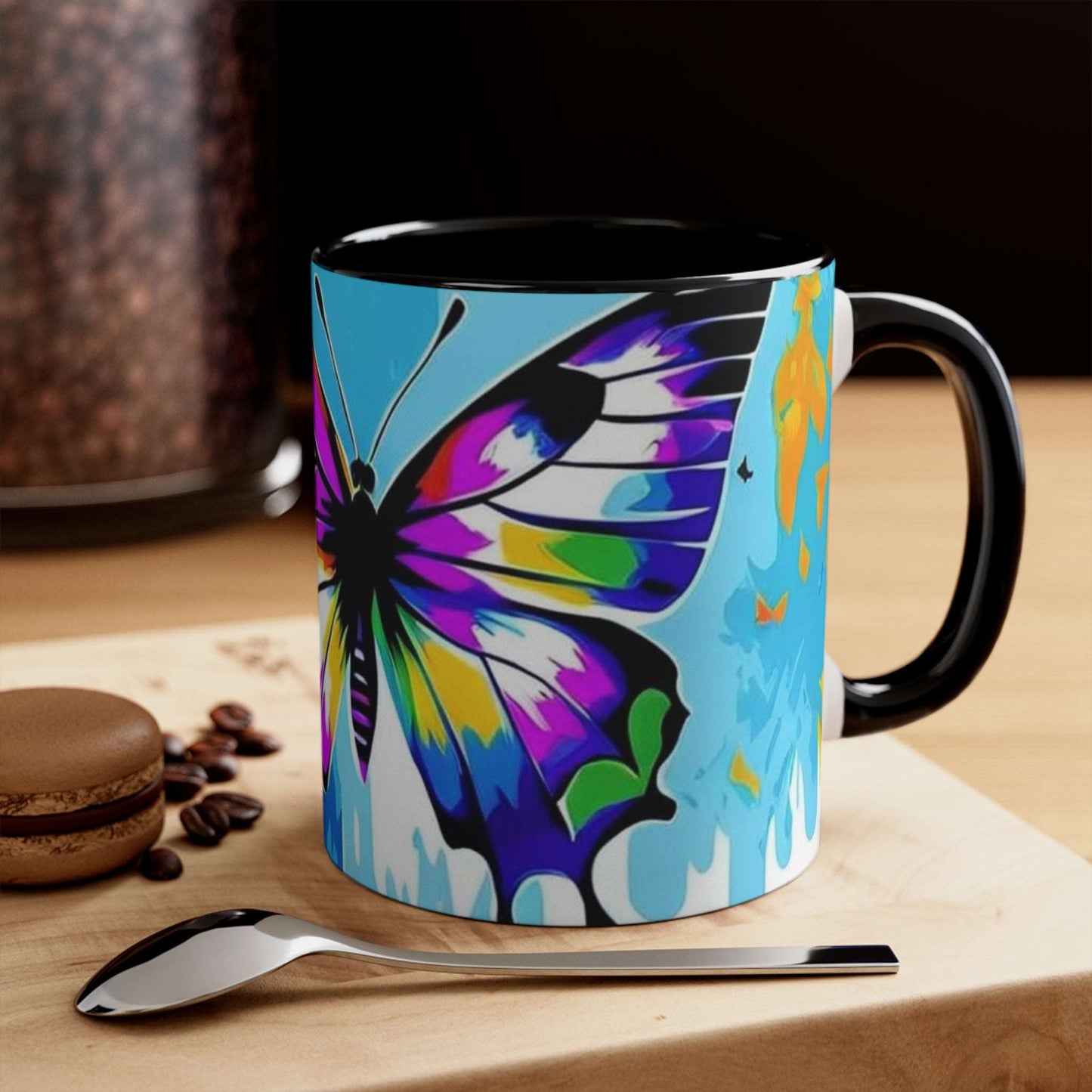 Abstact Butterfly 🦋 - Two-Tone Blk , Wht - Accent Mugs (11oz) - Rock n Royalty Designs