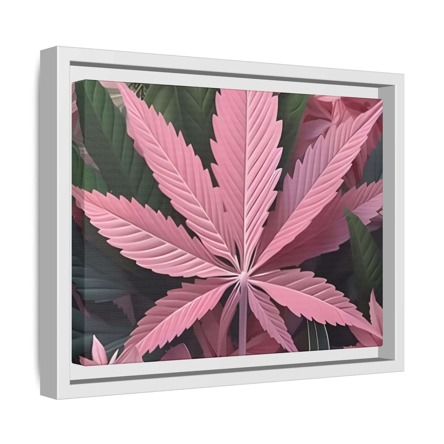 "Pink Cannabis Leaf Art | Framed Botanical Wall Decor | Modern Marijuana Print" Matte Canvas, Framed (Multi-color)