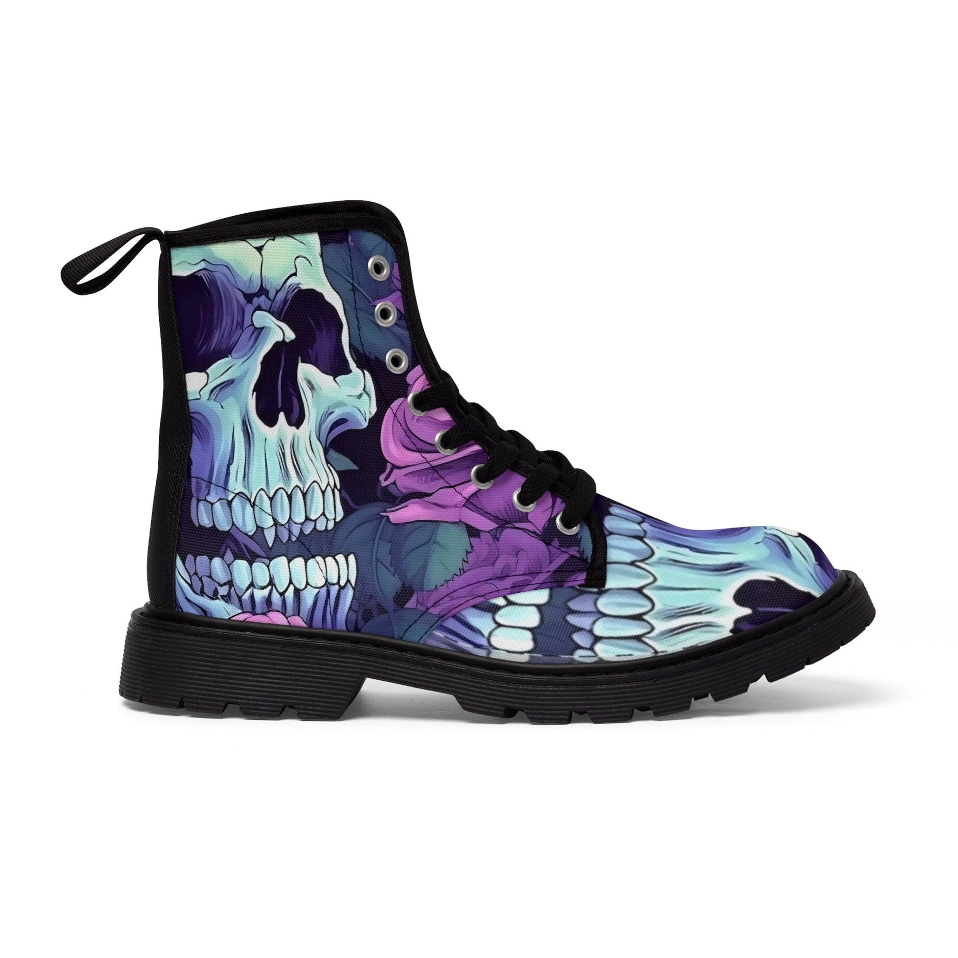 Purple/Blue Skull - Women's Canvas Boots - Rock n Royalty Designs