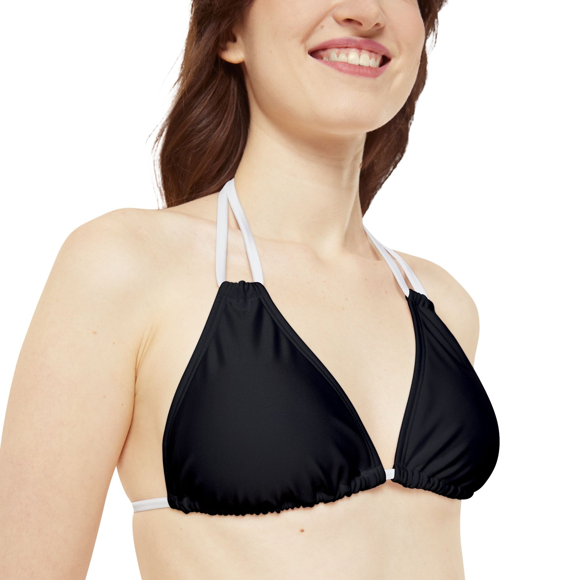 BLACK Strappy Triangle Bikini Top (AOP) - Rock n Royalty Designs