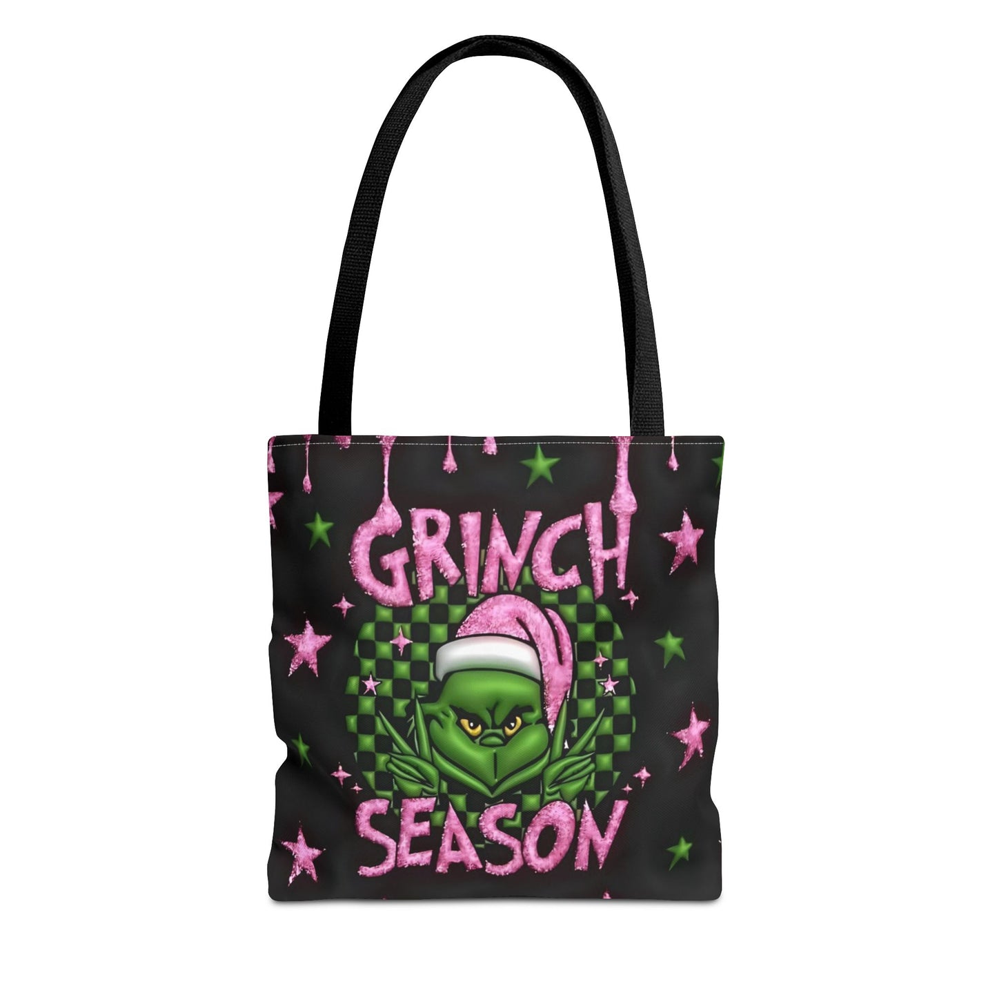 "Grinch Season Tote Bag - Christmas Holiday Shopping Handbag with Pink and Green Design" Printify