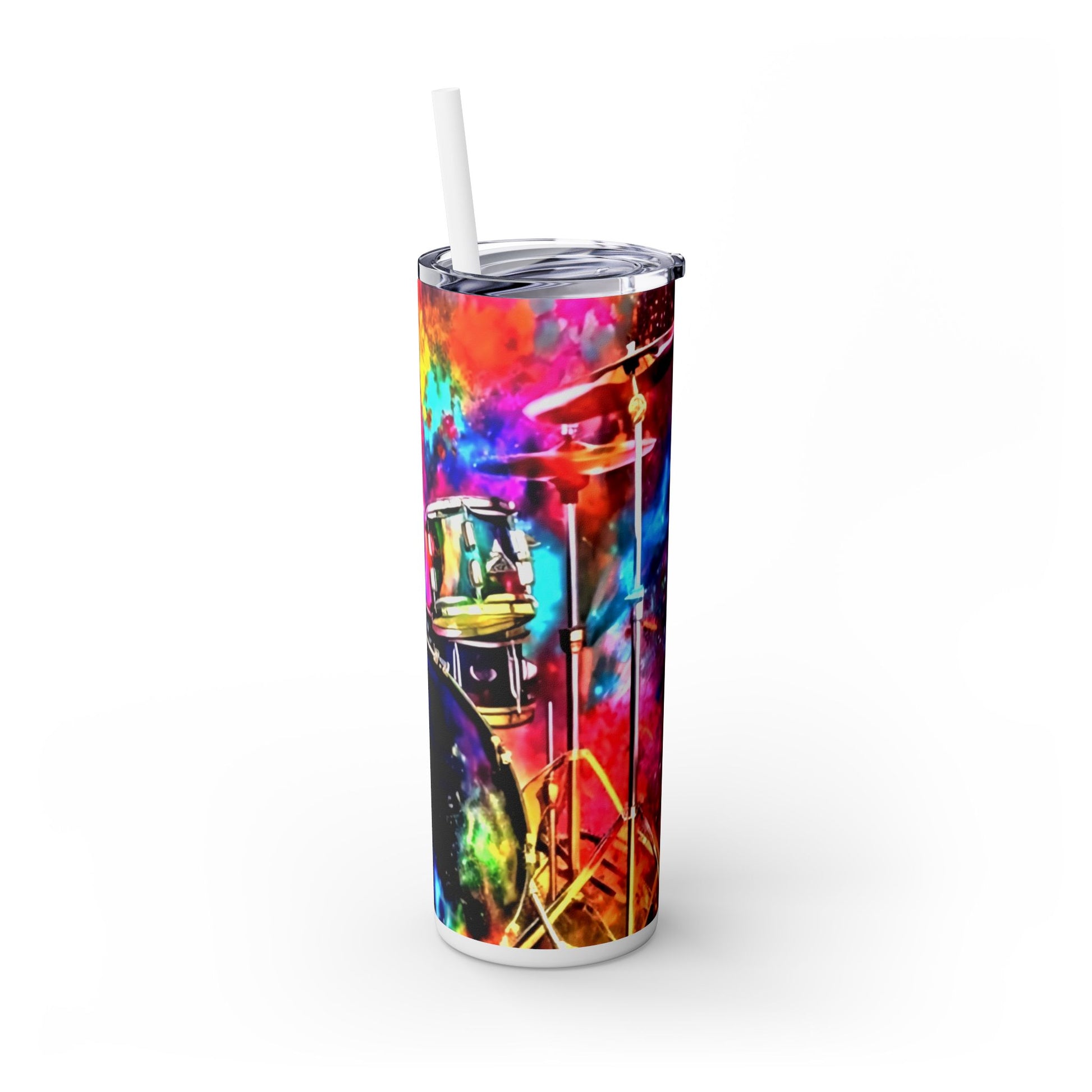 VIVID DRUMSET  Skinny Tumbler with Straw, 20oz Printify