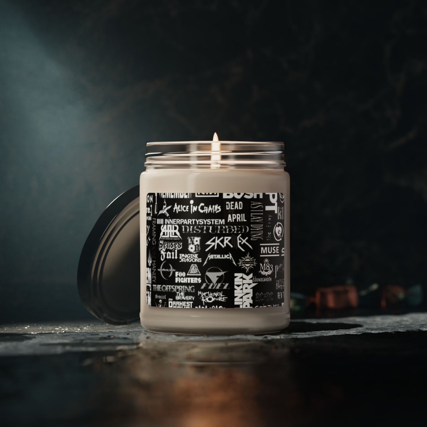 "Rock Legends Scented Candle | Alternative Metal Band Collage Jar | Music Lover's Home Decor" 9oz Printify