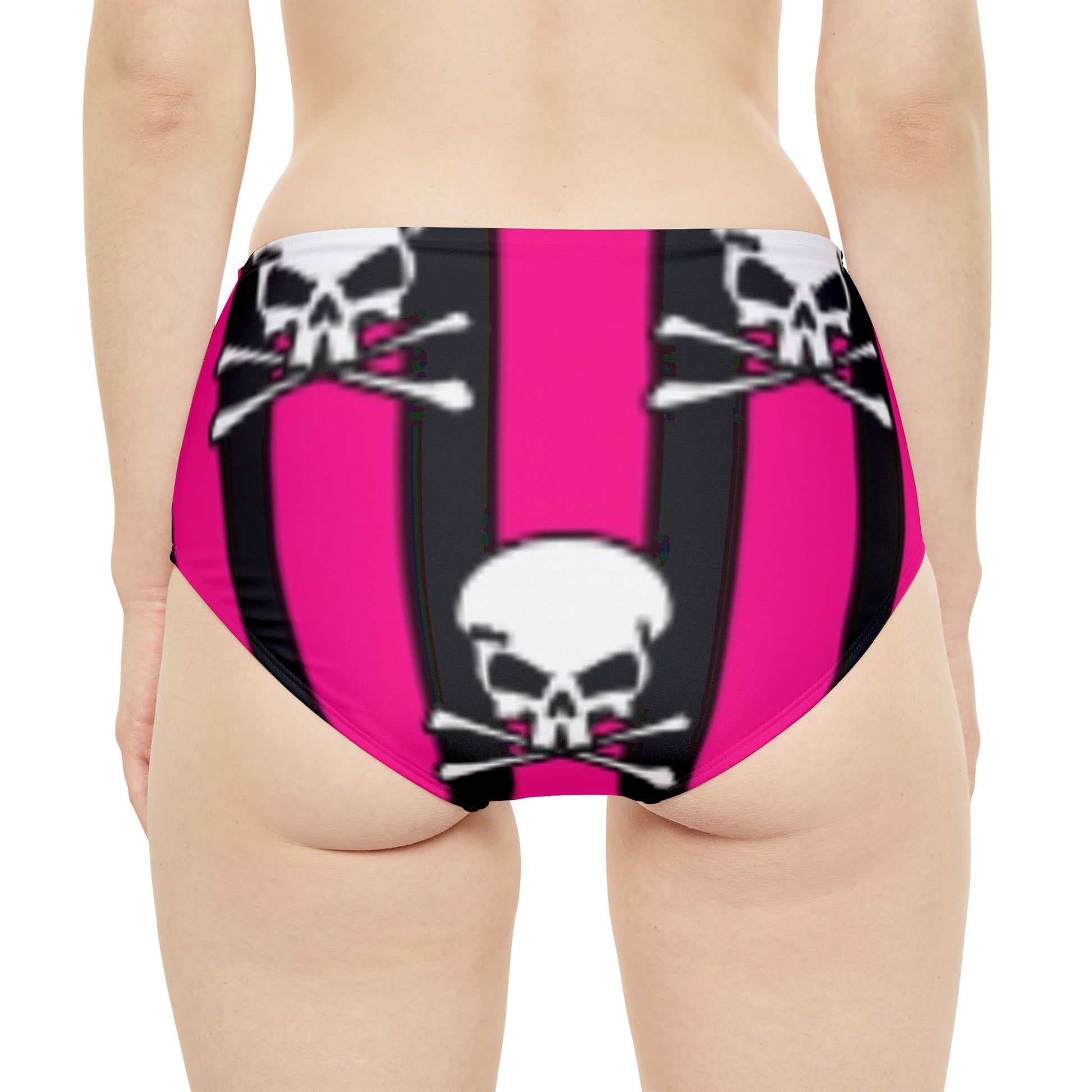 PINK STRIPE SKULL -High-Waist Hipster Bikini Bottom (AOP) - Rock n Royalty Designs