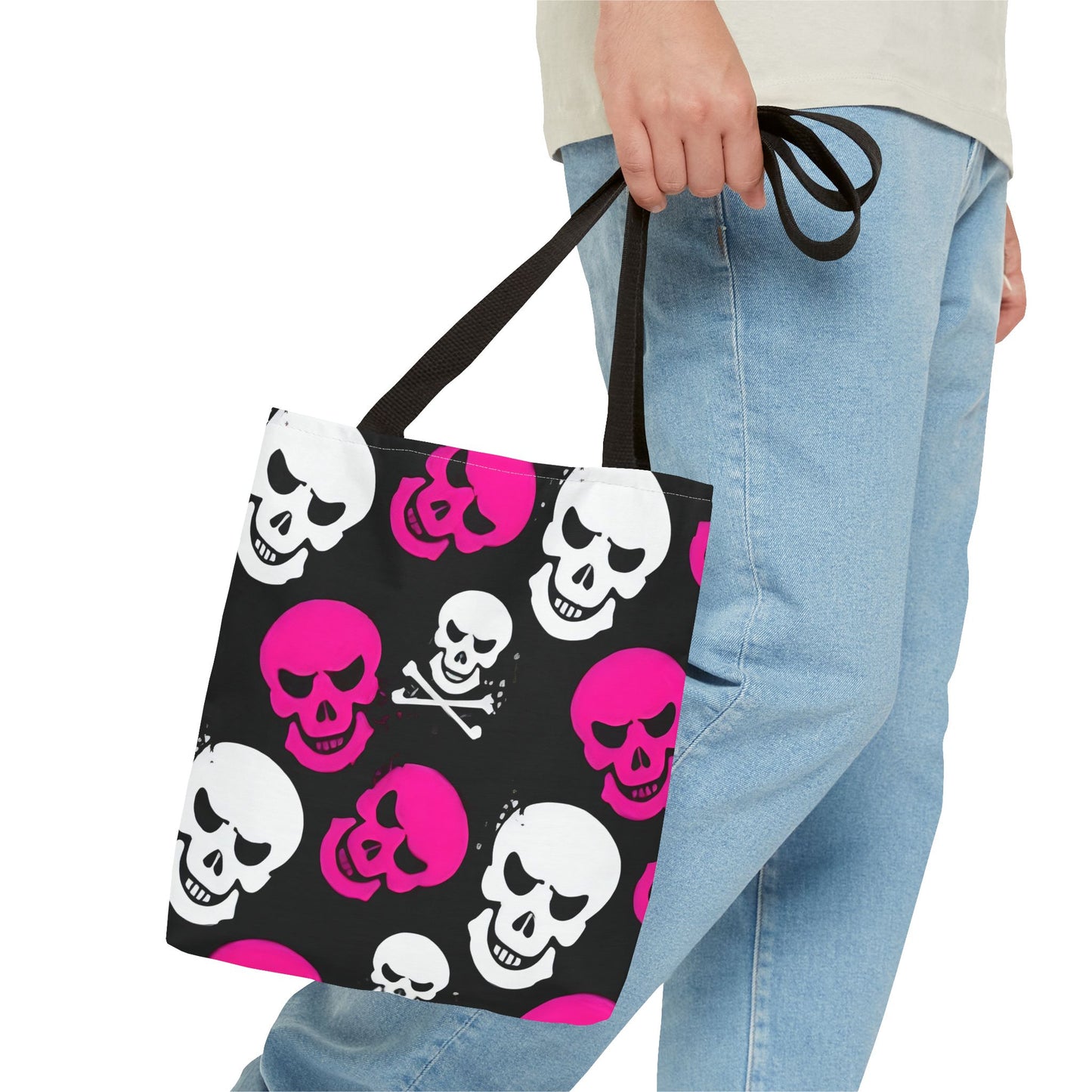 BLK WHT PINK SKULL - Tote Bag (AOP) - Rock n Royalty Designs