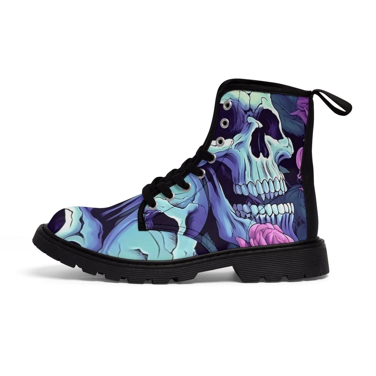 Purple/Blue Skull - Women's Canvas Boots - Rock n Royalty Designs