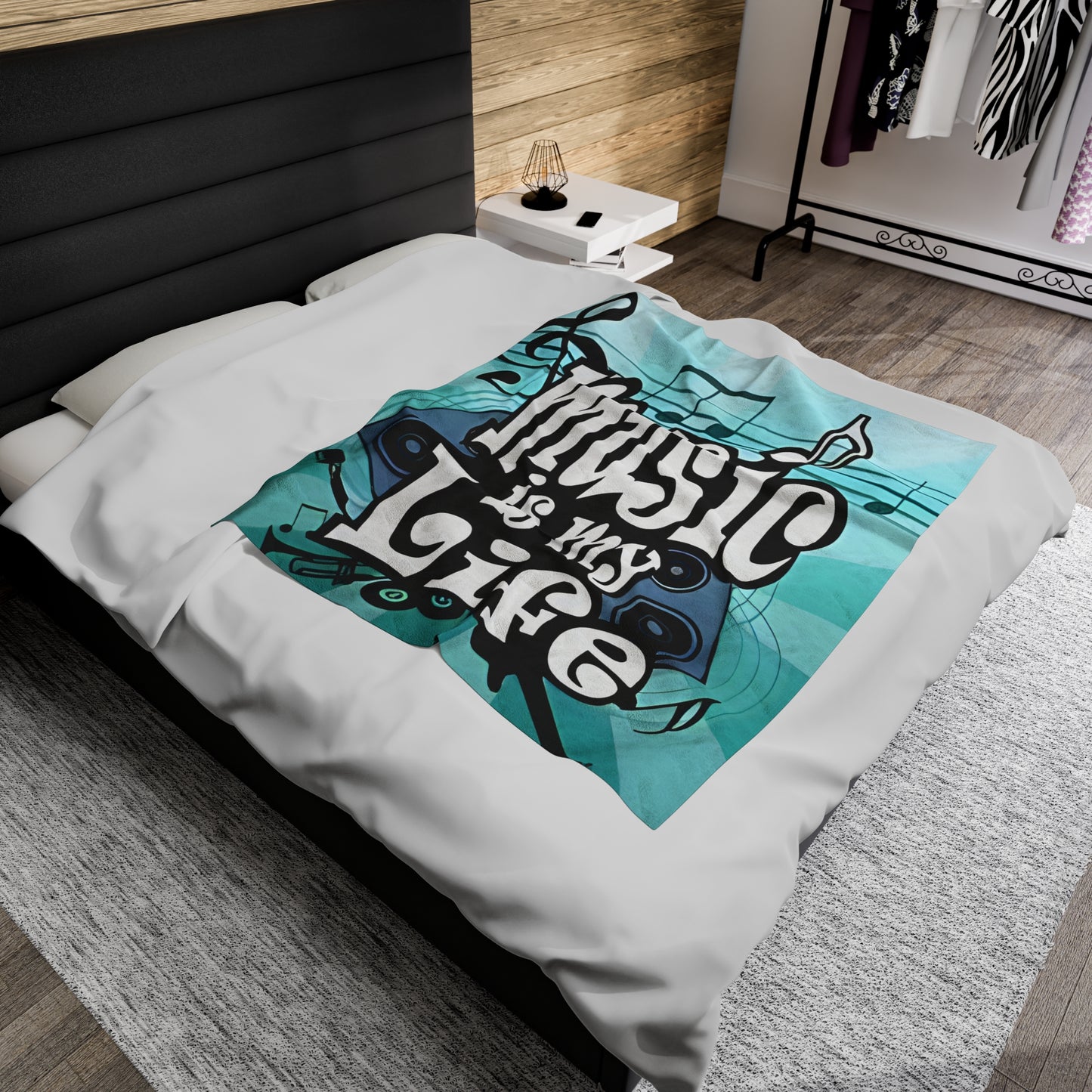 MUSIC IS LIFE - Aqua - Velveteen Plush Blanket - Rock n Royalty Designs