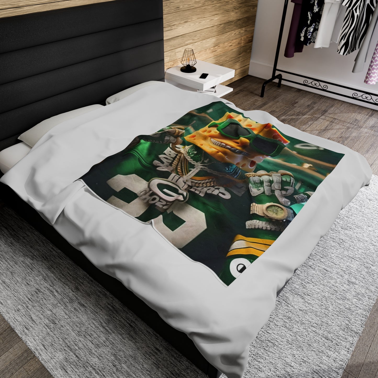 Green Bay Packers Cheesehead Bling Blanket | NFL Fan Bedding Printify