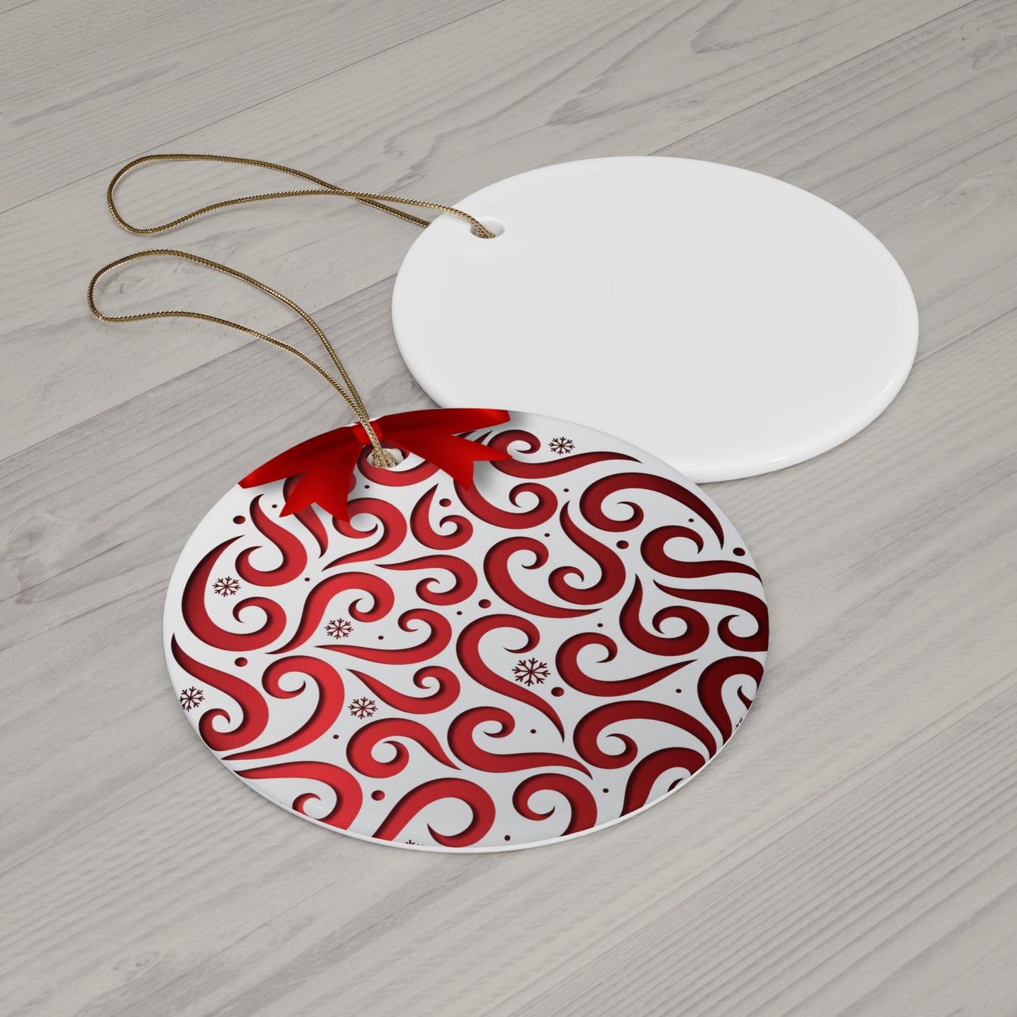 RED CUTOUT DESIGN Ceramic Ornament Printify