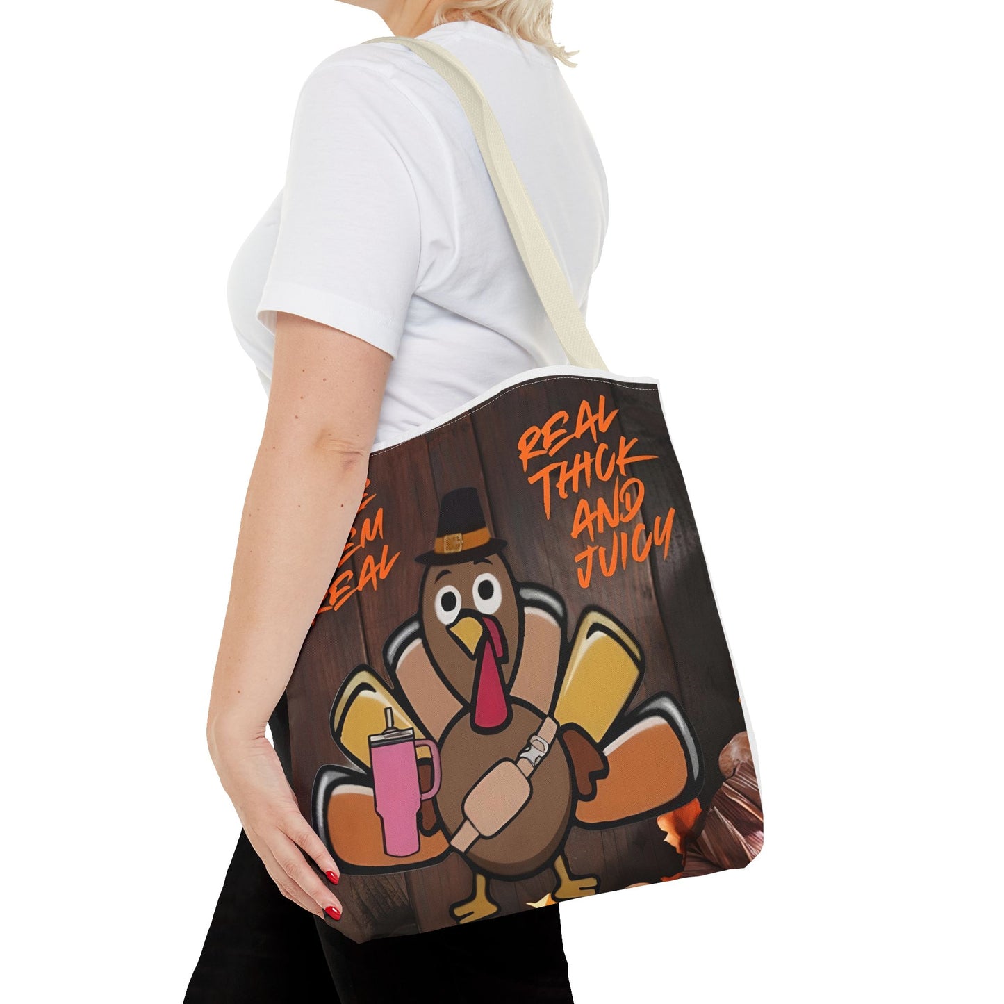 "Real Thick and Juicy Turkey Thanksgiving Tote Bag | Funny Holiday Shopping Bag" Printify