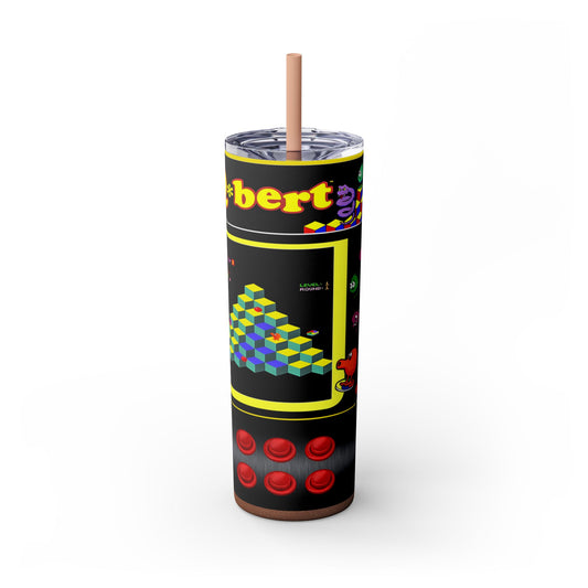 Q-BERT ARCADE GAME - Skinny Tumbler with Straw, 20oz - Rock n Royalty Designs