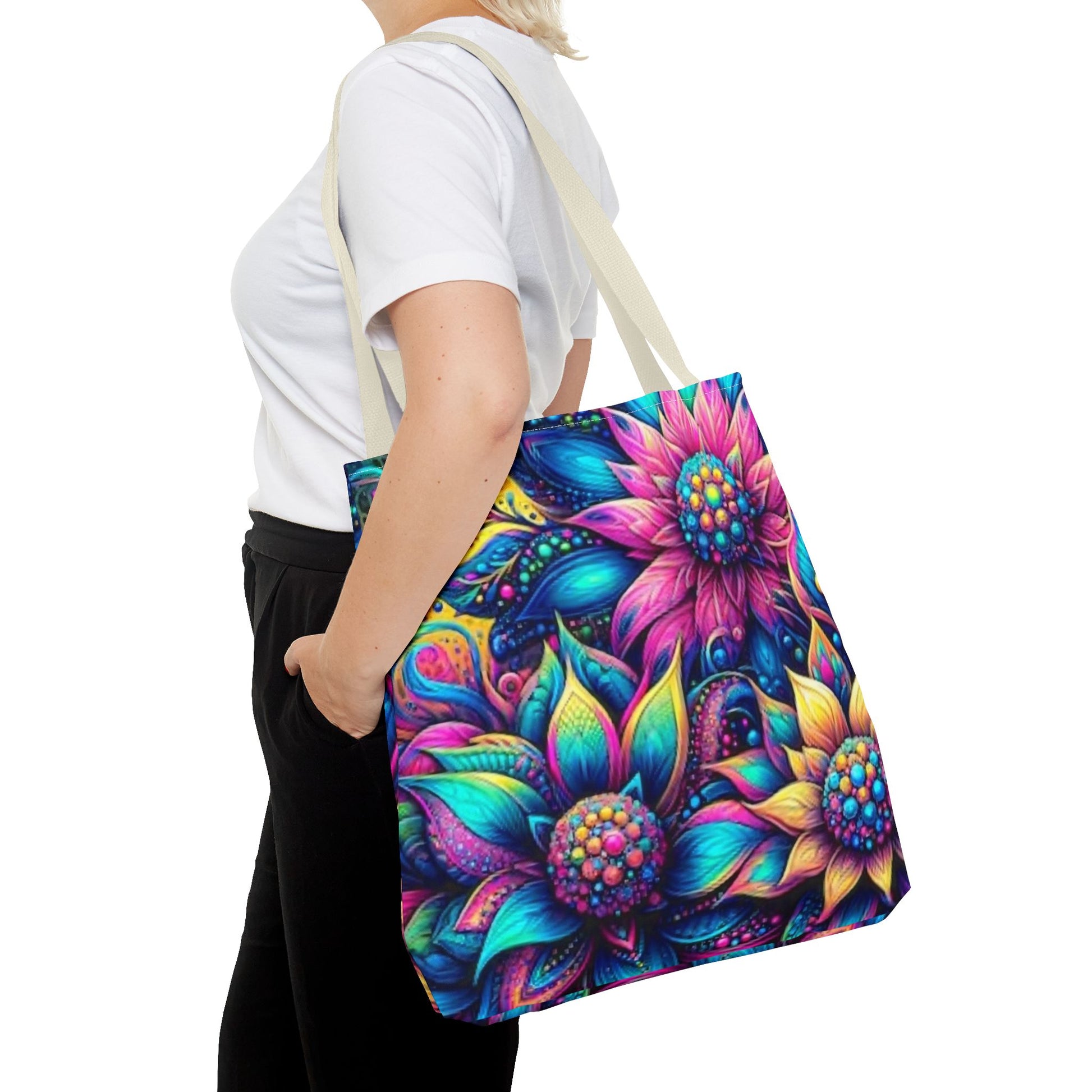 THREE BRIGHT FLOWER DESIGNS - Tote Bag (AOP) - Rock n Royalty Designs