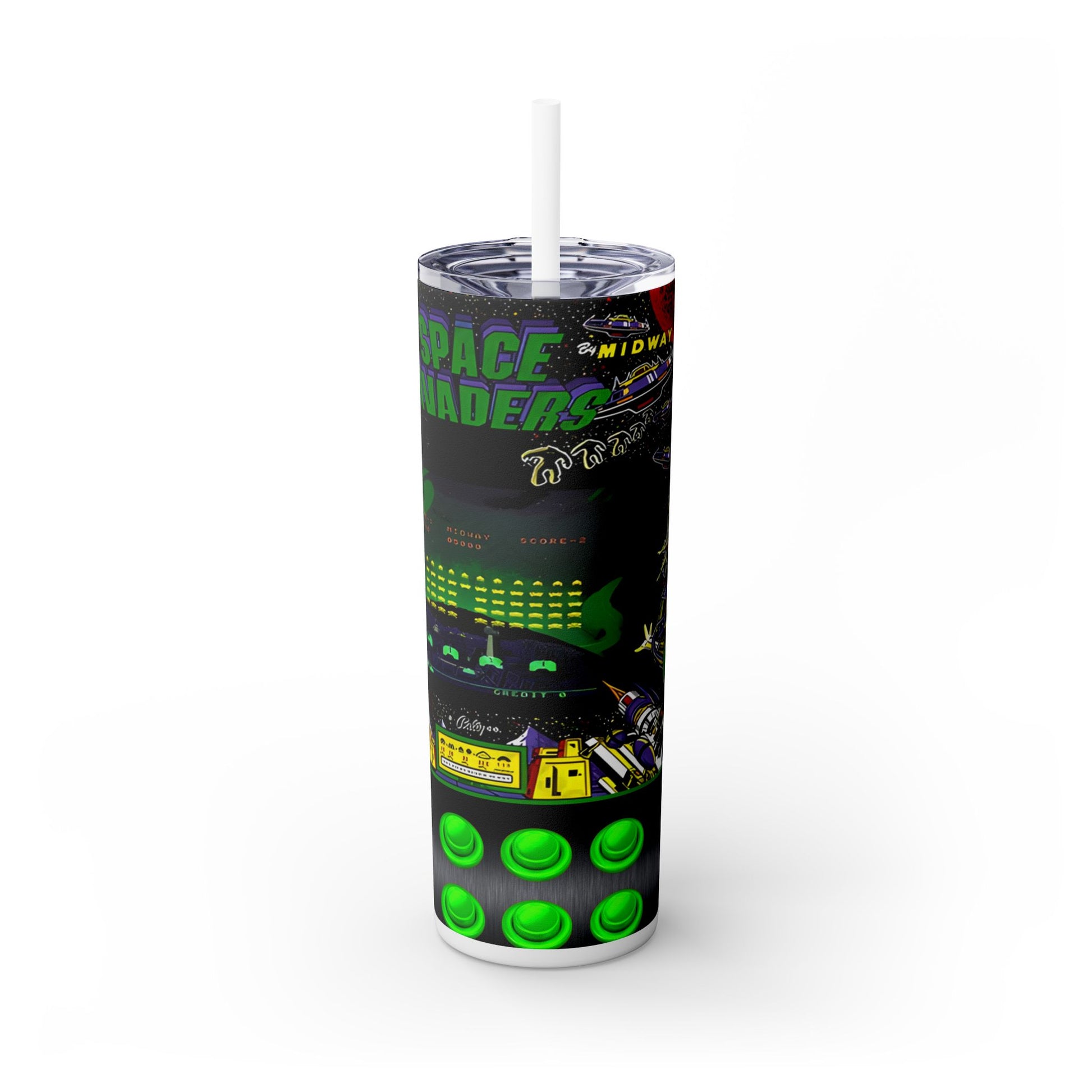 SPACE INVADERS DELUXE ARCADE GAME - Skinny Tumbler with Straw, 20oz - Rock n Royalty Designs