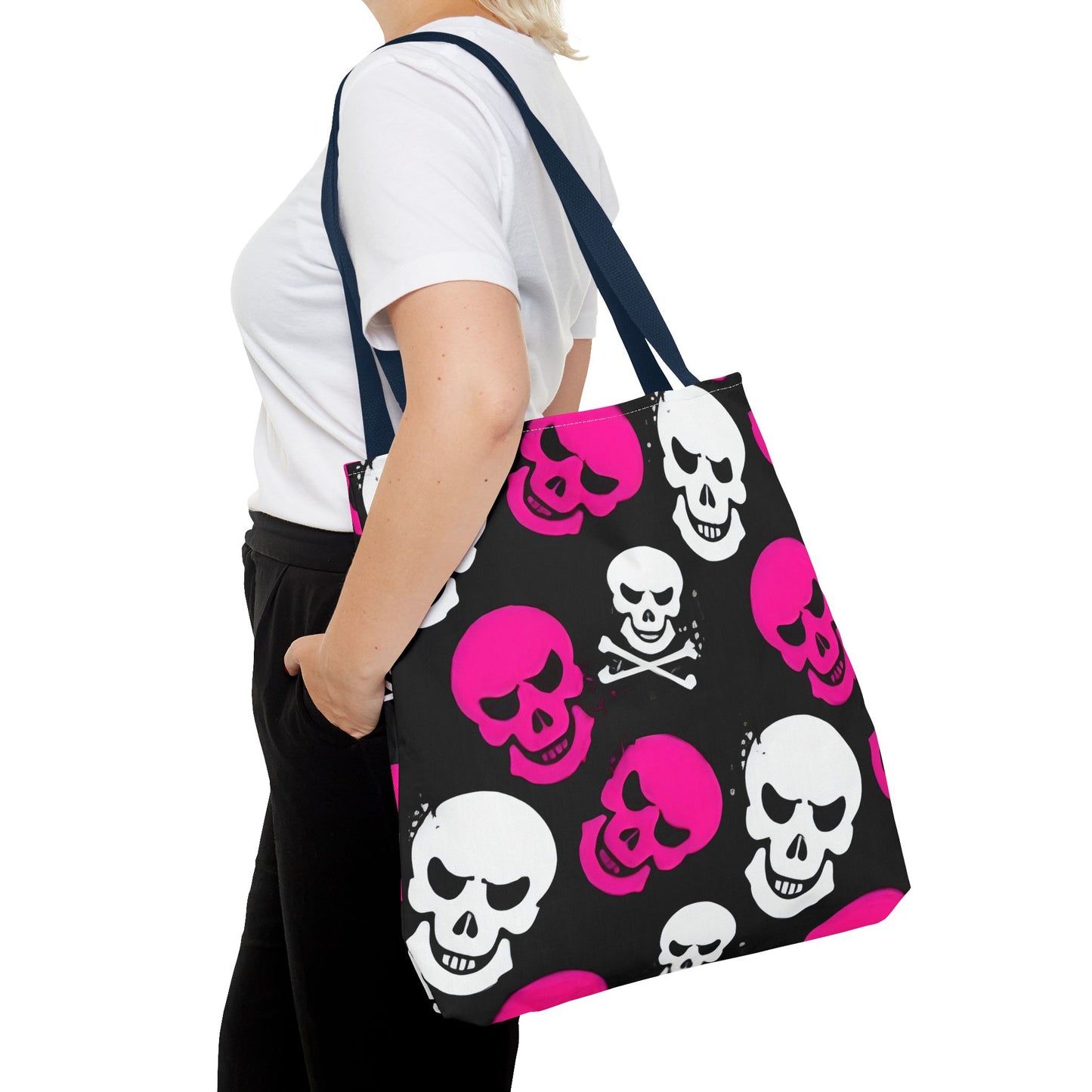 BLK WHT PINK SKULL - Tote Bag (AOP) - Rock n Royalty Designs