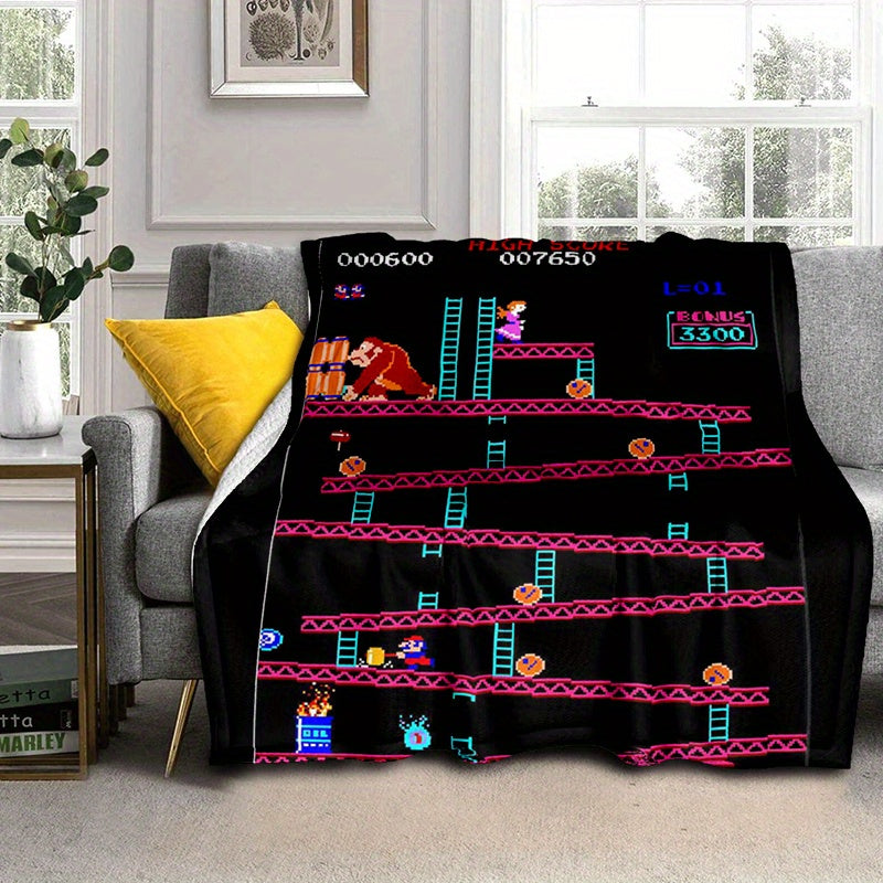 Classic DonkeyKong Polyester Blanket - Retro Gaming Design - Rock n Royalty Designs