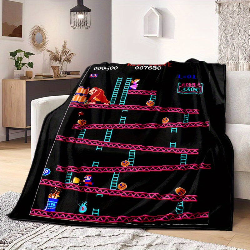 Classic DonkeyKong Polyester Blanket - Retro Gaming Design - Rock n Royalty Designs