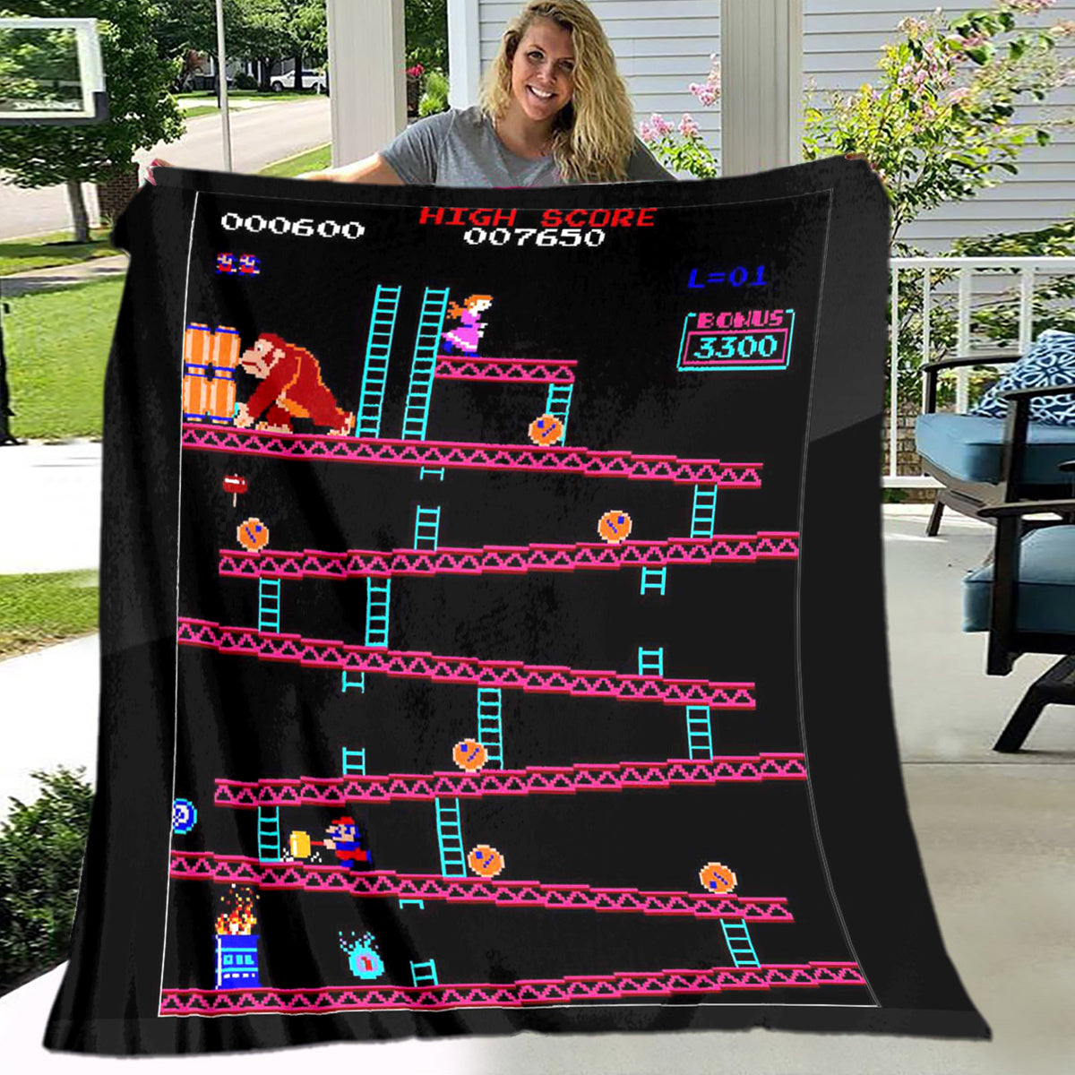 Classic DonkeyKong Polyester Blanket - Retro Gaming Design - Rock n Royalty Designs