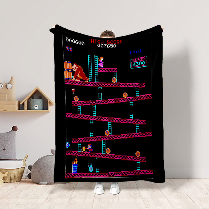 Classic DonkeyKong Polyester Blanket - Retro Gaming Design - Rock n Royalty Designs