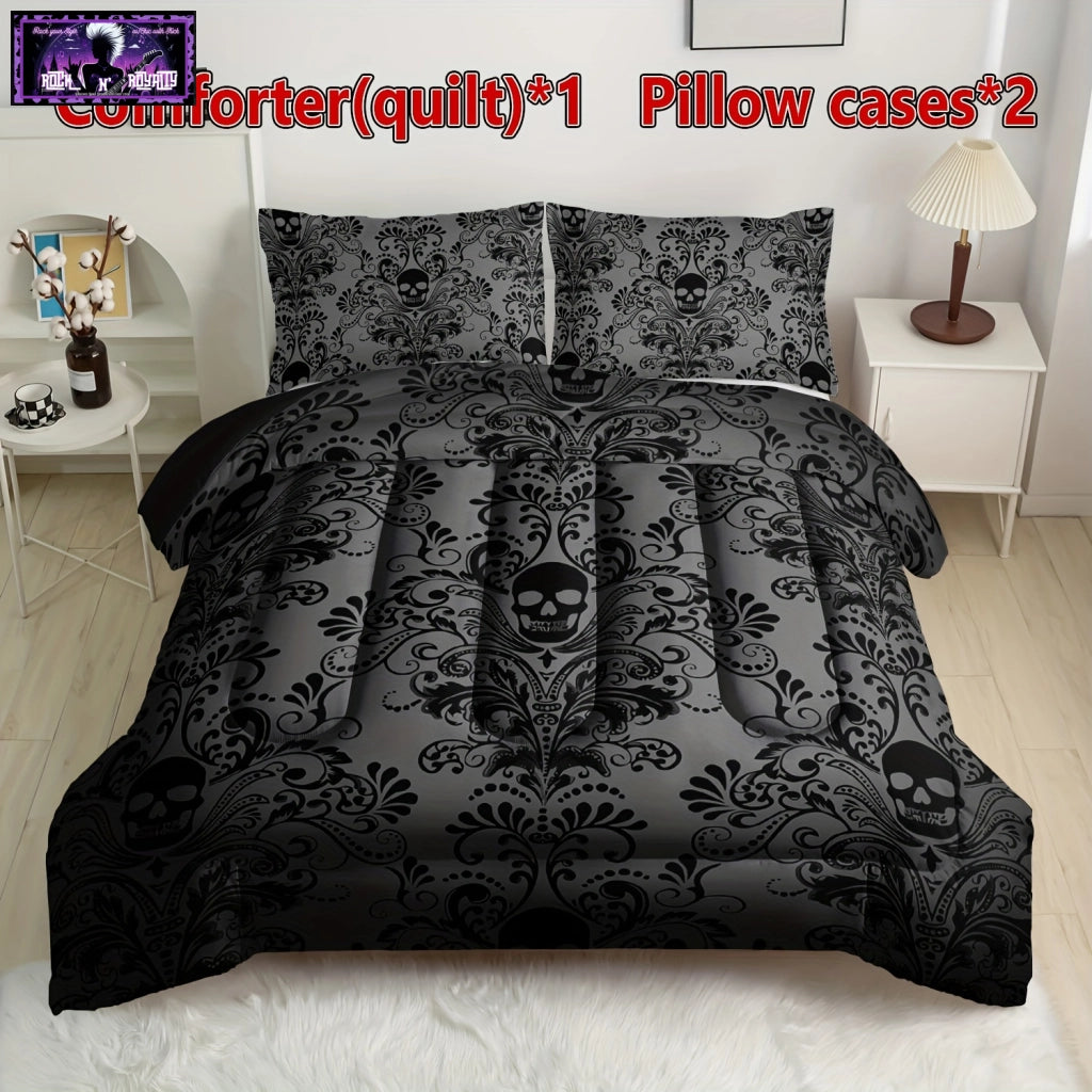 Black Skull Pattern Quilt Set - Rock n Royalty Designs