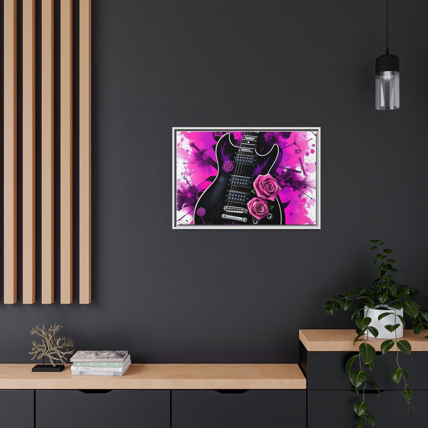 Canvas Art Print 1 of 4 - VIBRAINT Purple Guitar with Skulls and Pink Roses - Rock n Royalty Designs