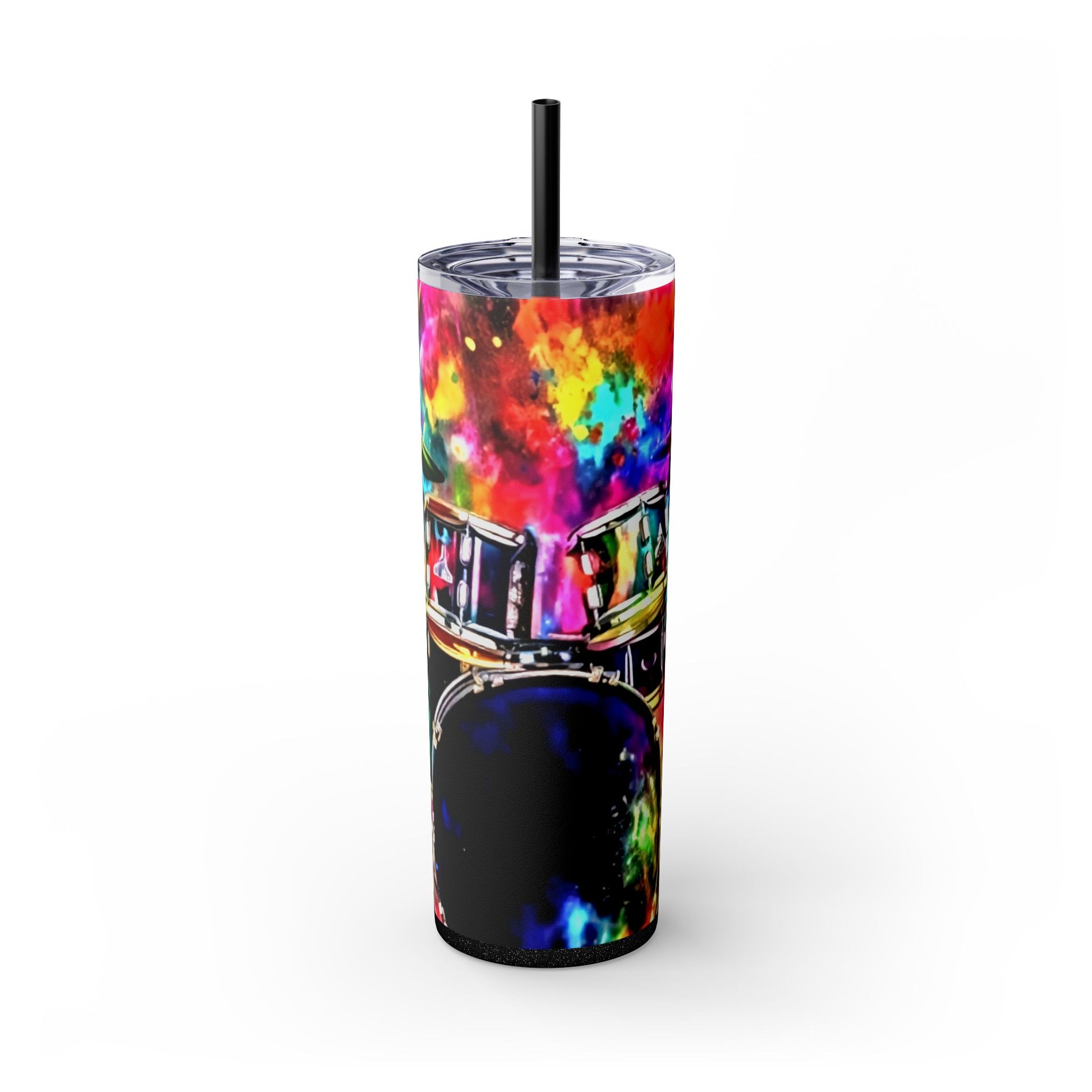 VIVID DRUMSET  Skinny Tumbler with Straw, 20oz Printify