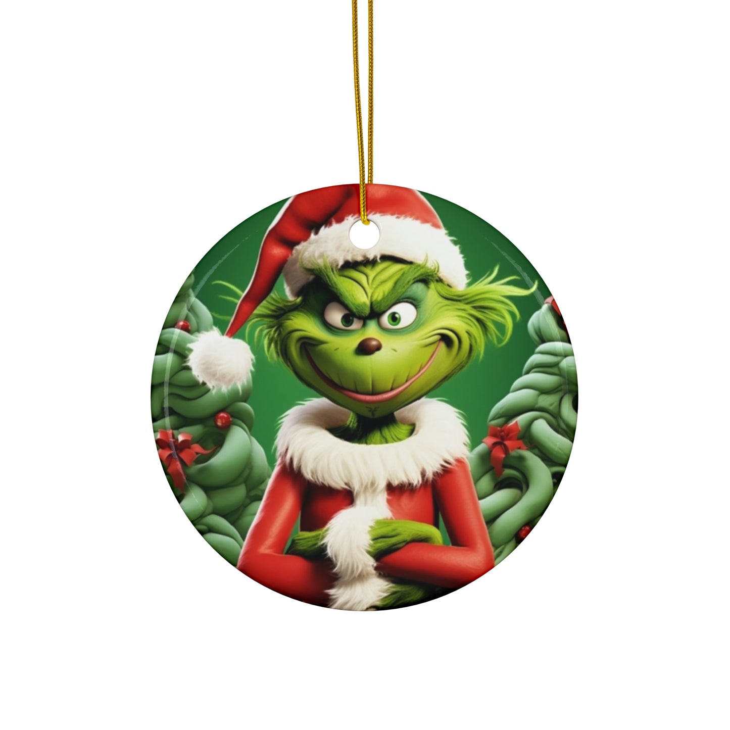 Santa GRINCH  Ceramic Ornament Printify