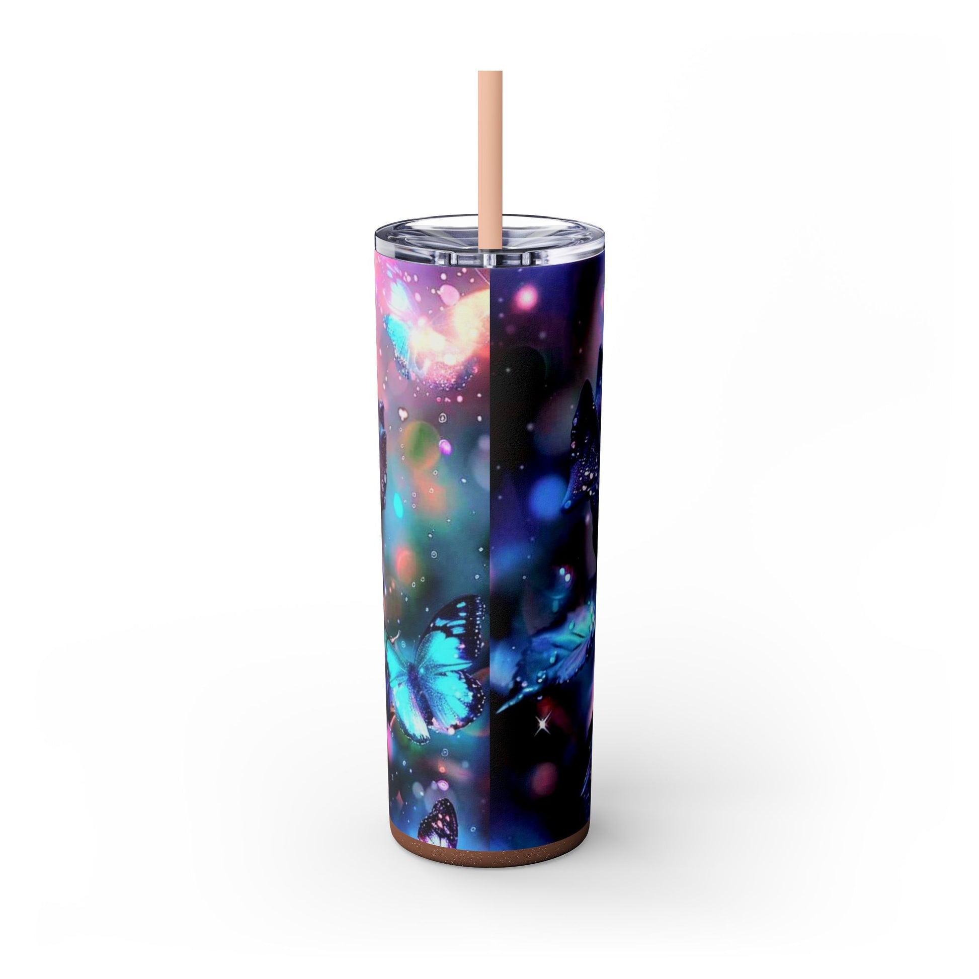 PURPLE ROSE BLUE BFLY - Skinny Tumbler with Straw, 20oz - Rock n Royalty Designs