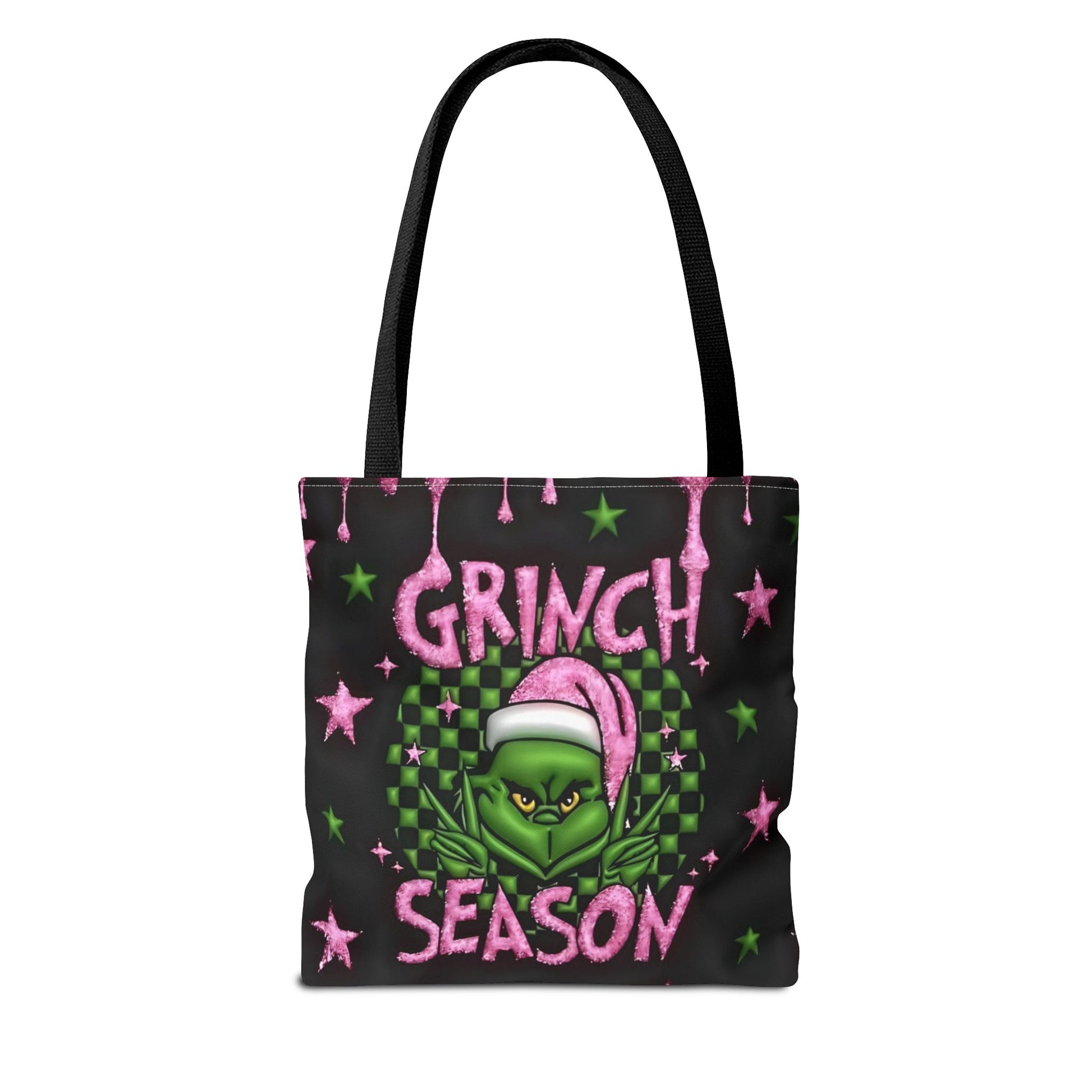 "Grinch Season Tote Bag - Christmas Holiday Shopping Handbag with Pink and Green Design" Printify