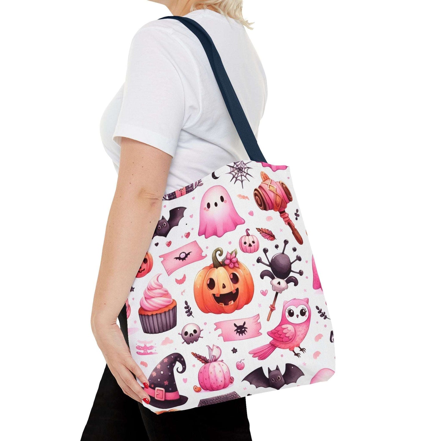 "Kawaii Halloween Tote Bag - Cute Ghost, Pumpkin & Spooky Treats Design"