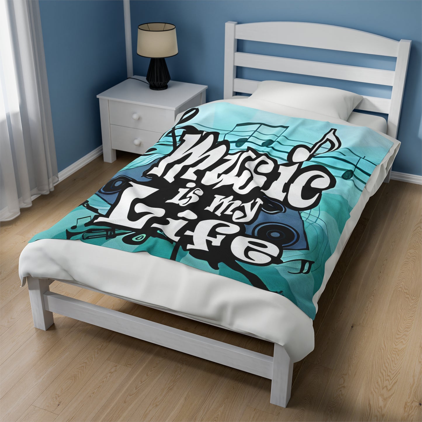 MUSIC IS LIFE - Aqua - Velveteen Plush Blanket - Rock n Royalty Designs