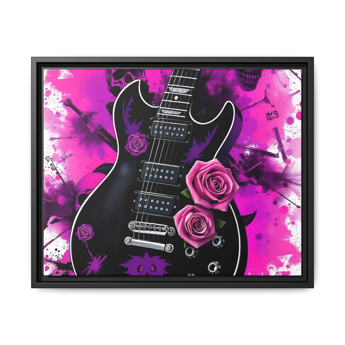 Canvas Art Print 1 of 4 - VIBRAINT Purple Guitar with Skulls and Pink Roses - Rock n Royalty Designs