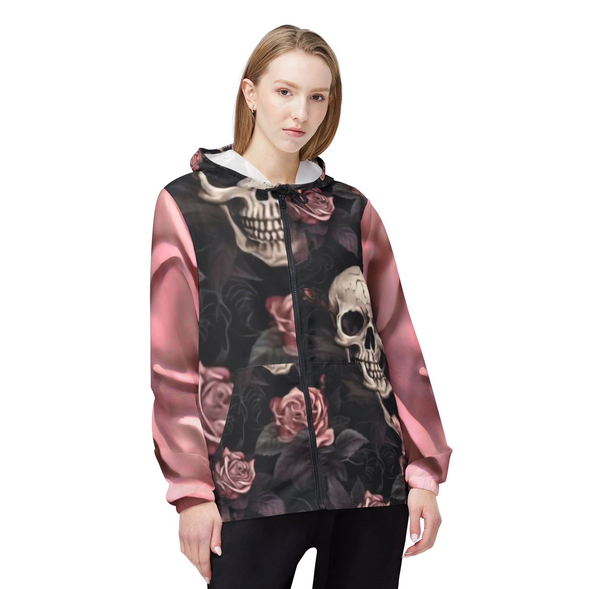 Pink Skull Windbreaker Jacket (AOP) - Rock n Royalty Designs