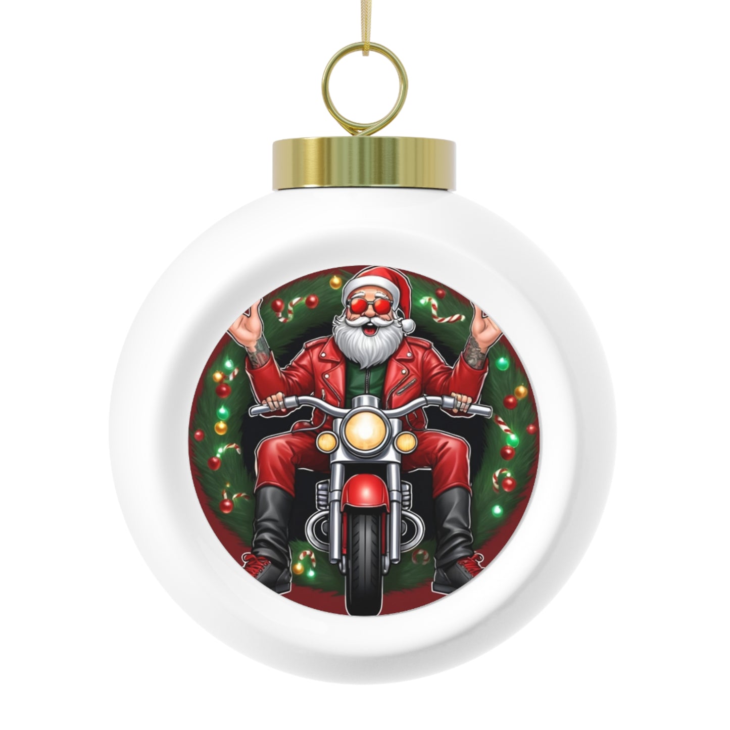 SANTA Motorcycle (a) Christmas Ball Ornament - Rock n Royalty Designs